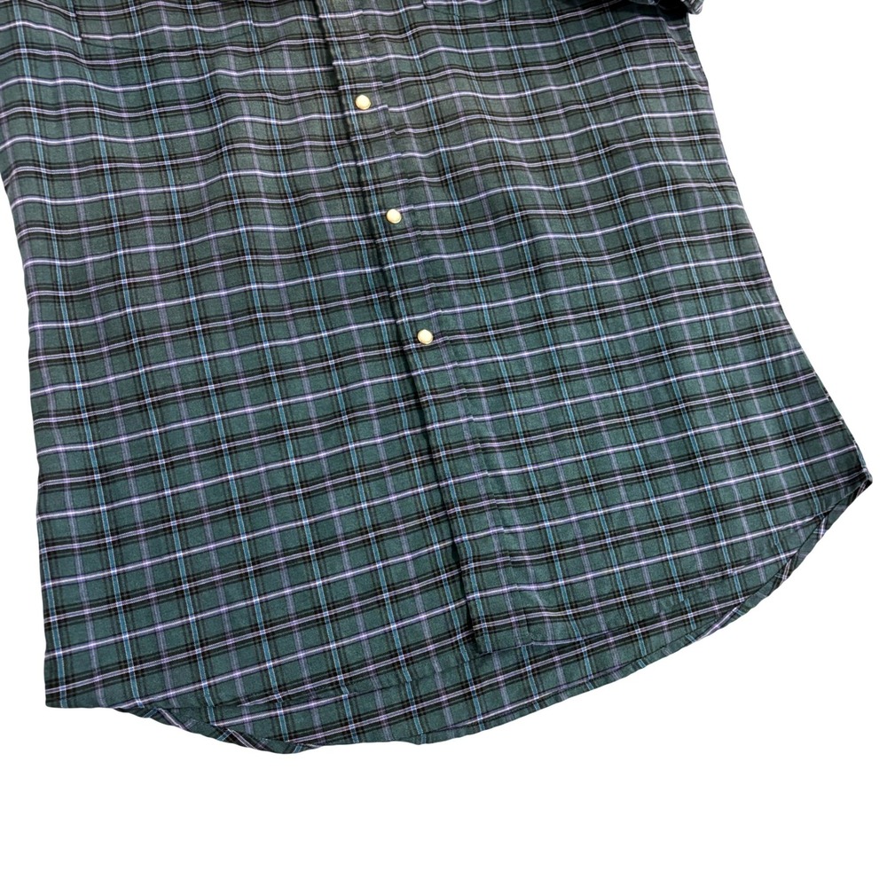 Ely Cattleman Western Pearl Snap Shirt Mens M Teal Blue Plaid Wrinkle Resistant - Picture 9 of 10